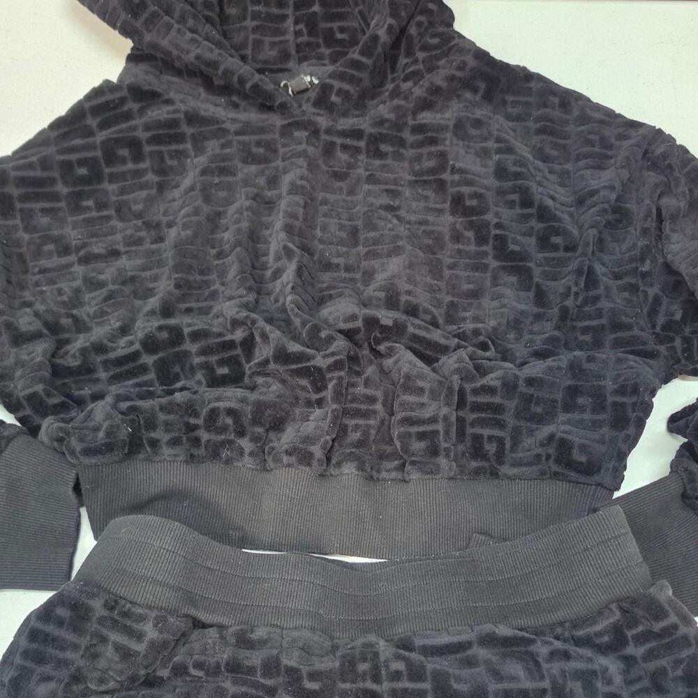 Guess black velour monogram hoodie
